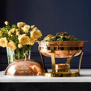 Ensemble de réchauds de luxe en cuivre martelé, chauffe-plats ronds en acier inoxydable avec insert en verre pour buffets d'hôtel et traiteurs de mariage - Product Image 6