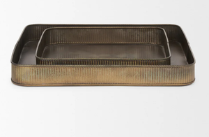 Hand Crafted Square Antiqued Metal Serving <b>Trays</b> Set Of 2 Ribbed Decorative Home Decor Ottoman <b>Kitchen</b> <b>Trays</b> On Sale - Product Image 4