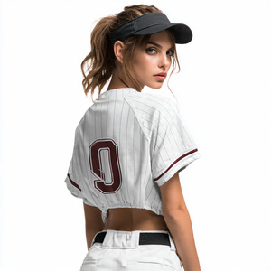 Crop top de baseball pour femme, coupe ample, en polyester de haute qualité, boutonné, manches courtes, uniforme d'équipe - Product Image 5