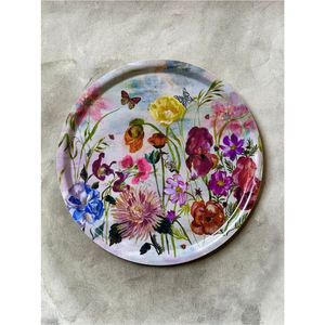 Luxury Enamel Serving Tray Round Floral Bird Print <b>Decorative</b> Platter High-End Kitchenware Giftware Bulk Wholesale Home Decor - Product Image 3