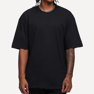 T-shirt Oversize Homme Streetwear Col Montant Uni 100% Coton Lourd Dropshipping Été Personnalisable Logo - Product Image 1