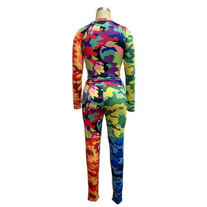 Mono de manga larga con estampado de camuflaje para mujer, cintura alta, ajuste ceñido, largo completo, cuello redondo, estilo urbano, spandex, poliéster - Product Image 4