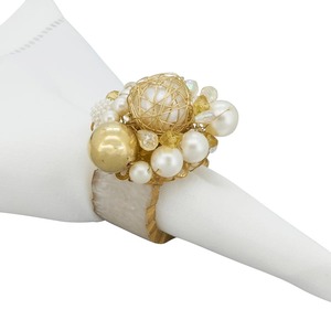 ที่ใส่ผ้าเช็ดปากงานฝีมือประดับมุกและลูกปัดทอง สำหรับงานเลี้ยงอาหารค่ำสุดหรู แหวนผ้าเช็ดปากประดับเปลือกหอยมุกอย่างประณีต - Product Image 1