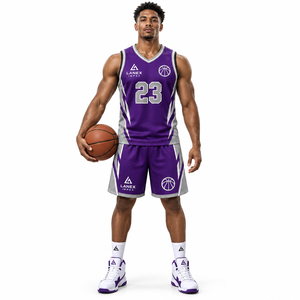 Ensembles de shorts et maillots de basket-ball violets personnalisés en gros, uniformes d'équipe athlétique professionnels pour hommes, fournisseur de vêtements de sport OEM ODM - Product Image 2