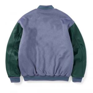 เสื้อแจ็คเก็ตหนังผู้ชาย แขนเสื้อปักลาย แจ็คเก็ตวาร์ซิตี้ เสื้อแจ็คเก็ตเบสบอลวิทยาลัยผ้าขนสัตว์ผสมหนัง ระบายอากาศได้ดี สำหรับผู้ชาย - Product Image 2