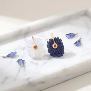 Colgante Ortodoxo con Flores Talladas, Chapado en Oro de 18k, Latón, Piedra Preciosa Natural, Cuarzo Azul Londres, Opalita, Cuarzo Rojo, Circonita Cúbica, para Mujer - Product Image 3