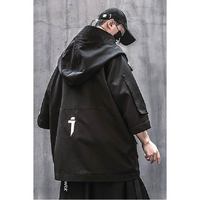Veste à capuche noire pour homme, style streetwear oversize, coupe-vent, imprimé lettre sur la manche gauche, coupe régulière, vêtement d'hiver