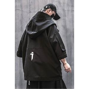 Veste à capuche noire pour homme, style streetwear oversize, coupe-vent, imprimé lettre sur la manche gauche, coupe régulière, vêtement d'hiver - Product Image 3