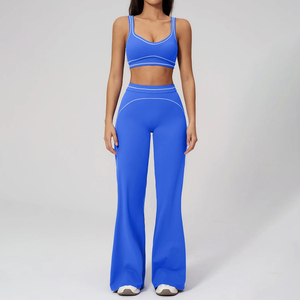 Ensemble de yoga 4 pièces pour femme : Leggings mi-taille longs, soutien-gorge de sport dos nageur à col rond, extensible, motif écossais uni, pour fitness et entraînement - Product Image 5