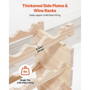 Casier à vin autoportant en bois massif à 8 niveaux, capacité 96 bouteilles, solution de rangement modulaire empilable pour Pinot Noir - Product Image 4