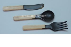 Juego de cubiertos de alta calidad de cuerno de búfalo, juego de 3 piezas para servir comida, al mejor precio. - Product Image 3