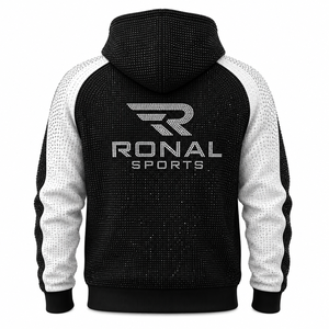 Sudadera con Capucha para Hombre RONAL SPORTS, Manga Raglán, Negra y Blanca, Tejida, Transpirable, Deportiva, con Logotipo Estampado en la Parte Delantera, para Otoño - Product Image 2