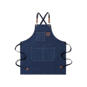 Tablier en jean classique avec bretelles croisées et poches avant pour la cuisine quotidienne - Product Image 1