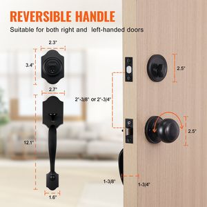 Nero opaco maniglia porta anteriore catenaccio Set manopola interna regolabile foro distanziamento monocilindrico per serrature destra sinistra - Product Image 6