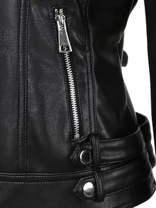 Chaqueta Bomber Casual de Manga Larga con Cierre Frontal, Transpirable, Tejida, para Mujer, de Cuero Genuino de Oveja, para Invierno - Product Image 3