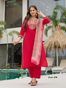 Traje Salwar Rojo de Tela de Rayón, Diseño Moderno, Estilo Indio-Pakistaní, Exclusivo, Elegante, para Mujer, Ideal para Fiestas y Bodas, Ropa Étnica - Product Image 6