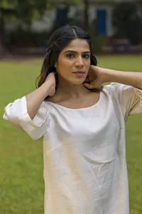 Robe maxi en coton et lin style bohème, longueur genou, col rond, manches 3/4, ample, confortable, décontractée, mini-robe - Product Image 2