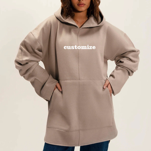 Sudadera Larga Unisex con Capucha, Tejida, de Mezcla de Algodón, Transpirable, de Color Sólido, Corte Holgado, Informal, para Uso Diario, Estilo Modesto - Product Image 5