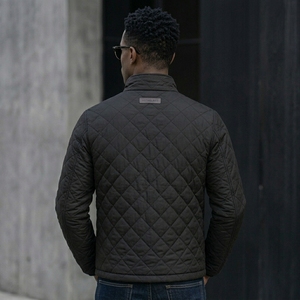 Men's Black Quilted <b>Jacket</b> With Custom Logo Front Zipper Stand Collar Casual Autumn Wear Windproof Polyester Wadding - Product Image 2