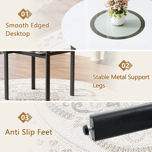 Tavolo da Pranzo Moderno Minimalista Bianco da 42 Pollici per 4-6 Persone con Inserto in Vetro Grigio e Base in Metallo Stabile - Product Image 6