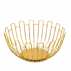 Deluxe Gold Metal Wire Fruit <b>Basket</b> Modern Breathable Fruit Bowl Round Countertop <b>Storage</b> Stand for Kitchen Dining Centerpiece - Product Image 1