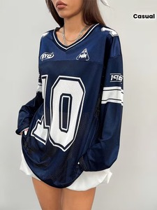 Camiseta Deportiva Casual de Manga Larga con Cuello en V para Mujer, Diseño Personalizado con Estampado Digital, Tejido de Malla de Poliéster/Algodón, Logotipo Personalizado - Product Image 2
