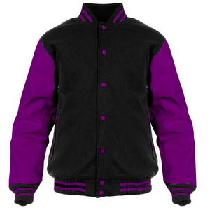 Chaqueta Varsity de Lana para Hombre con Logotipo Personalizado, Mangas de Cuero Genuino, Precio de Fábrica, Chaqueta Bomber Lisa al por Mayor WVJ-0031C - Product Image 4