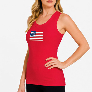 Top Corto de Punto Acanalado Rojo para Mujer con Emblema de Bandera y Bordado, Manga Corta, Primavera/Verano, para Venta al por Mayor, Camisetas para Mujer, OEM, Venta al por Mayor - Product Image 6