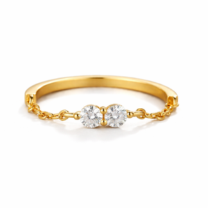 Round Cut Lab Created DEF Color VS VVS Clarity 18K Solid Gold Minimalist <b>Ring</b> Half Chain Diamond <b>Ring</b> Wedding <b>Proposal</b> <b>Ring</b> - Product Image 1