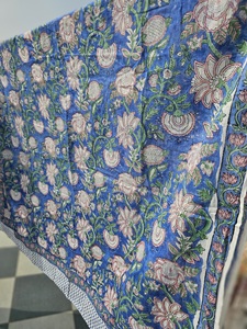 Blue Block Print <b>Sarong</b> Pareo Scarf Beach <b>Bikini</b> Cover Up Bachelorette Party Scarf blue floral vine hand block print cotton - Product Image 6