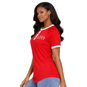 Maglietta Henley Rossa Premium Delta Sigma Theta per Donne, Vestibilità Comoda, Alta Qualità, Abbigliamento Casual per Confraternite Greche - Product Image 3