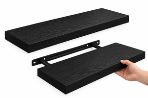 Ensemble de 2 étagères murales flottantes noires, étagère de rangement en bois détachable, design moderne - Product Image 1