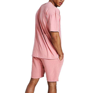 Ensemble décontracté d'été pour hommes en tissu éponge uni, t-shirt à manches courtes en polyester/coton respirant et à séchage rapide, survêtement 2 pièces - Product Image 4