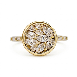High-Quality Lab Created <b>Diamond</b> IGI Certified Elegant Cluster Engagement <b>Ring</b> with Marquise <b>Diamond</b> Petals in 14K Yellow Gold - Product Image 1