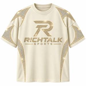 T-shirt oversize pour homme à manches courtes, imprimé pailleté, motif lettres en strass, style streetwear, col rond, tricoté, 100 % jersey - Product Image 1