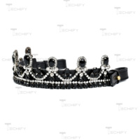 Fronture de cheval en cuir noir avec couronne en cristal et strass de luxe, confortable, accessoire d'équestre, couleur personnalisable