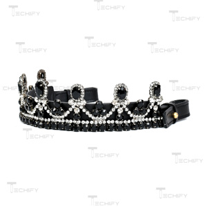 Diadema de cristal negro para caballo – Accesorio ecuestre de cuero con diamantes de imitación de lujo - Product Image 3