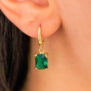 Emerald Hoop Earrings May Birthstone Dangle <b>Huggies</b> Green Gemstone 925 Sterling <b>Silver</b> 14K Gold Plated Jewelry - Product Image 5