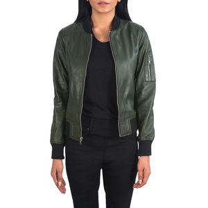 Chaqueta de moto para mujer, cuero premium, puños acanalados, cierre frontal con cremallera, estilo casual urbano, OEM ODM, venta al por mayor, chaqueta con puños con cremallera - Product Image 3