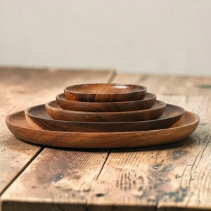 Plato de Madera de Acacia Hecho a Mano, Plato Rústico de Madera para Servir y Comer - Product Image 2