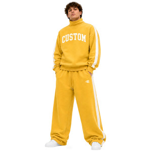 Sudadera Oversize de Estilo Urbano con Rayas en Contraste y Cuello Alto, Joggers de Pierna Ancha, Sudaderas con Capucha de Forro Polar Premium de Alto Gramaje con Estampado Personalizado ODM - Product Image 1