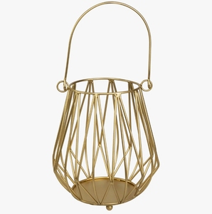 Modern Gold Metal Wire Candle <b>Lantern</b> - Geometric <b>Hurricane</b> Candlestick Holder with Handle for Table Centerpiece Home Decor - Product Image 3