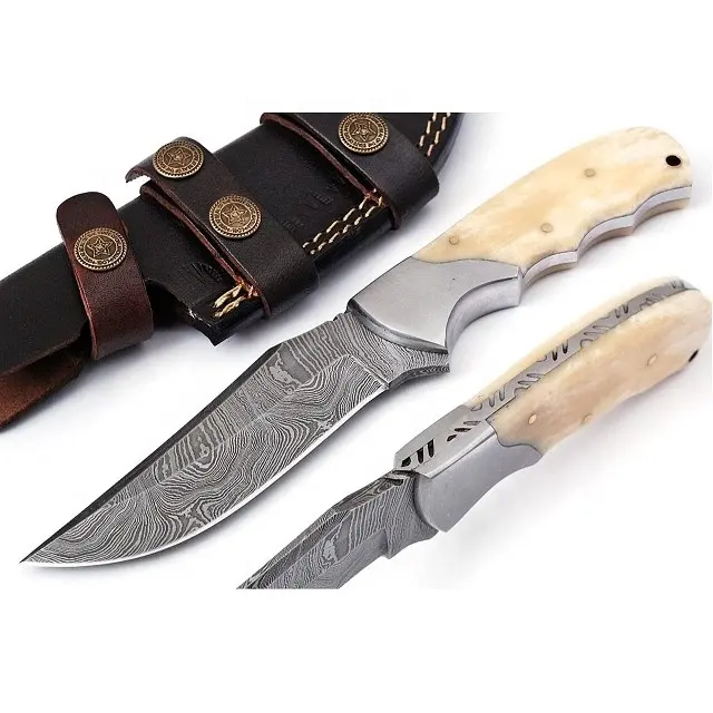 سكين فولاذية مصنوعة يدوياً مخصصة مع جمل أو جلد ناعم سكين تخييم من الجلد الناعم
