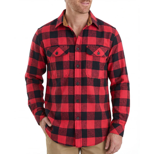 Chemise en flanelle pour homme de haute qualité, épaisse, à carreaux rouges Buffalo, manches longues, en coton brossé, décontractée, à boutons, pour le travail - Product Image 1