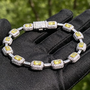 Pulsera de tenis de plata 925 con halo de rubíes talla esmeralda, cadena de eslabones con diamantes engastados, acabado en oro blanco, joyería de lujo para mujer - Product Image 4