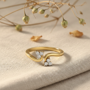 HandMade 10k Gold Flower <b>Ring</b> Manufacturer Custom Design VVS1 Lab Grown Diamond Minimalist <b>Open</b> Bypass <b>Ring</b> - Product Image 5