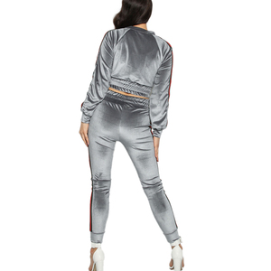 Fashionable Hot Selling Winter Solid Casual Vintage Long Velvet Tracksuit Cotton Women's <b>Zip</b>-<b>Up</b> <b>Hoodie</b> & Jogger Set 2-Piece - Product Image 4