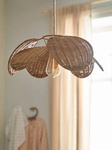 Romantic Vintage Petal Wicker Pendant Light Cover Warm Beige <b>Rattan</b> Lampshade Contemporary Bedroom <b>Lantern</b> - Product Image 2