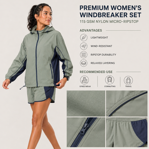 Conjunto Deportivo de 2 Piezas para Mujer, Shorts de Secado Rápido, Poliéster Resistente al Viento, Diseño Color Block, Corte Holgado, para Primavera/Verano - Product Image 6