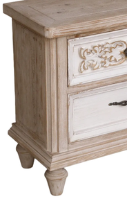 Elegante mesita de noche rústica de madera de mango estilo francés provincial, hecha a mano, con cajón de almacenamiento. - Product Image 6